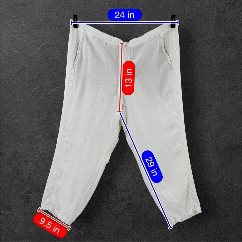 J Jill Love Linen‎ Pants 3X White Elastic Waist Lined Pockets Plus Size